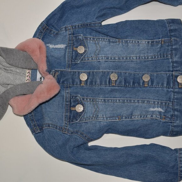 Girls Denim Jacket Hooded Size 3T Fur Collar - Picture 5 of 15